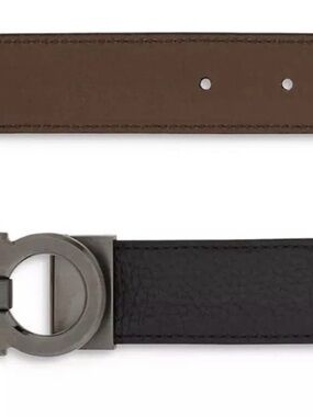 FERRAGAMO Men's Double Gancini Reversible Leather Belt SIZE 95 NFC SCAN